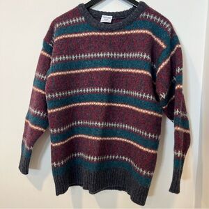 Shetland Wool Sweater Large Women’s UK Aztec Knit Grandpa Style Vintage Crew